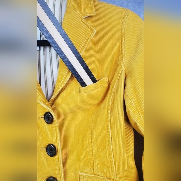 Gap BLAZER Women 1 MUSTARD YELLOW GOLD Corduroy LINED 3-Button ACADEMIA Preppy - Picture 6 of 11
